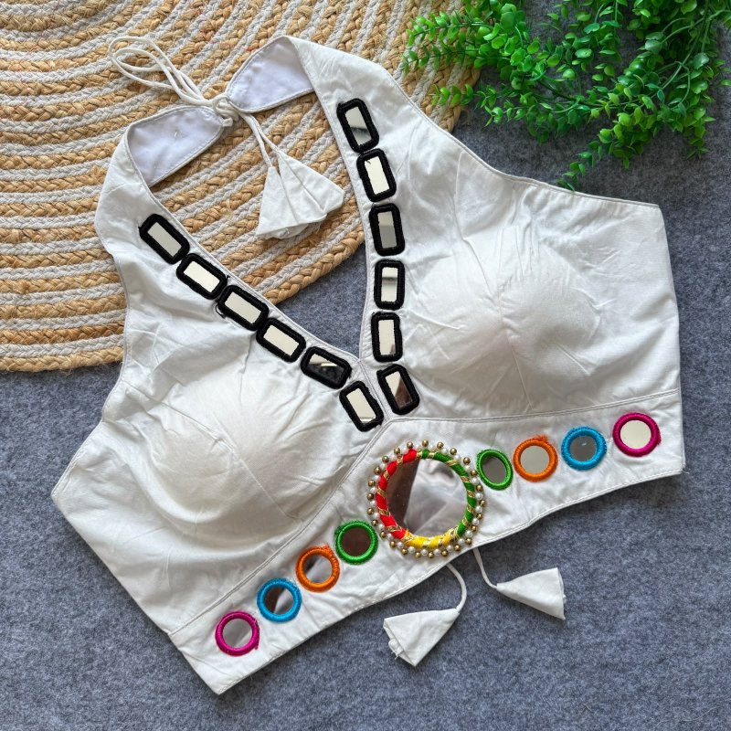 Tew Pure Cotton Real Mirror Work Navratri Blouses